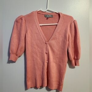Marled 3/4 puffed sleeves cardigan